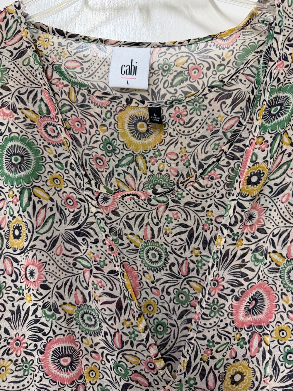 CAbi Floral Ruffle Blouse in Pink, Yellow & Green - Picture 2 of 3